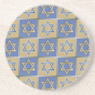 Dessous De Verre En Grès Judaica Star de David Metal Gold Blue