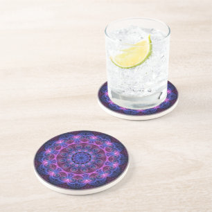 Dessous De Verre En Grès Kaleidoscope Apophyse Coeurs Mandala