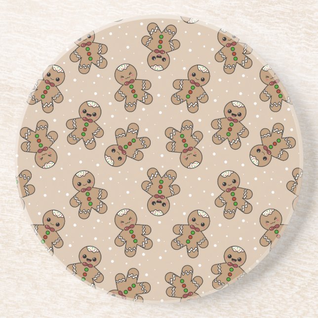 Dessous De Verre En Grès Kawaii Gingerbread Homme Motif (Devant)