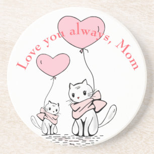Dessous De Verre En Grès Kawaii Maman Chat & Kitten Personnalisé