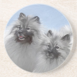 Dessous De Verre En Grès Keeshond Paire de Kees Peinture Art animal origina