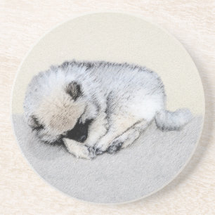 Dessous De Verre En Grès Keeshond Sleeping Puppy Peinture Chien Art origina