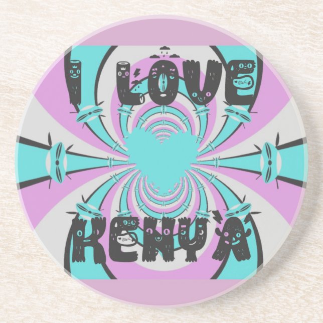 Dessous De Verre En Grès Kenya Heart Art : I Love Kenya (Devant)