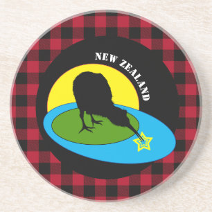 Dessous De Verre En Grès Kiwi Bird & Nouvelle-Zélande, Red Buffalo Plaid Ru