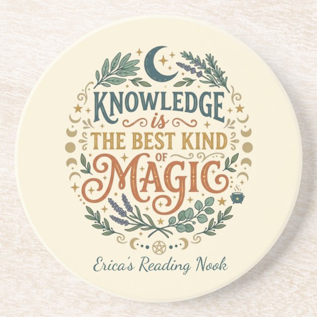 Dessous De Verre En Grès Knowledge is Magic Book Witch Botanical Moon (Devant)