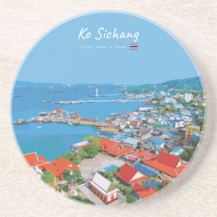 Dessous De Verre En Grès Ko Sichang, Thaïlande - Vue animée du port