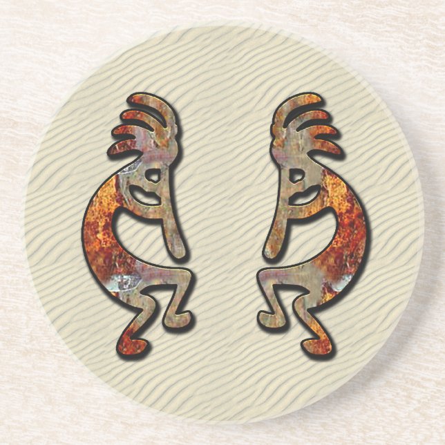 Dessous De Verre En Grès Kokopelli, Joueur de Flûte antique du désert (Devant)