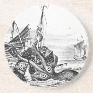 Dessous De Verre En Grès Kraken/poulpe Eatting un bateau de pirate,