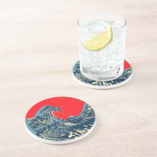 Dessous De Verre En Grès La grande vague de Hokusai dans le style coloré