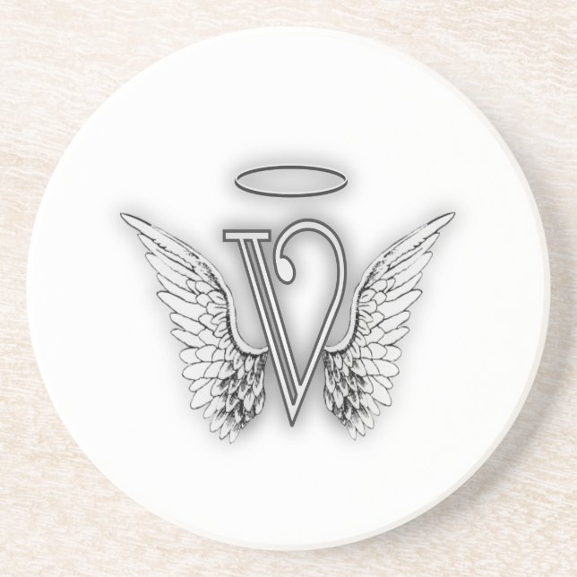 Dessous De Verre En Grès La lettre initiale de l'alphabet V d'ange s'envole (Devant)