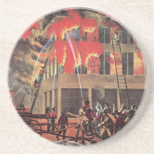 Dessous De Verre En Grès La vie d'un pompier, pompiers vintage luttant cont