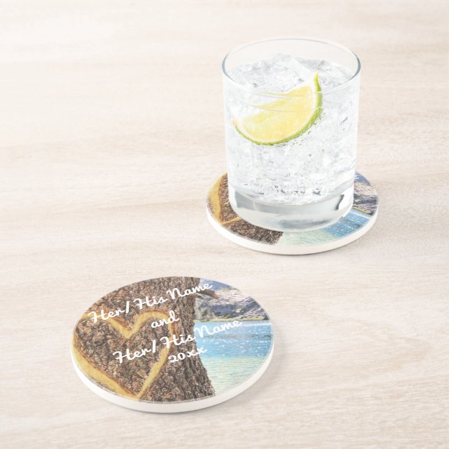 Dessous De Verre En Grès Lac Tahoe Blue Water Tree Heart Love (Côté)