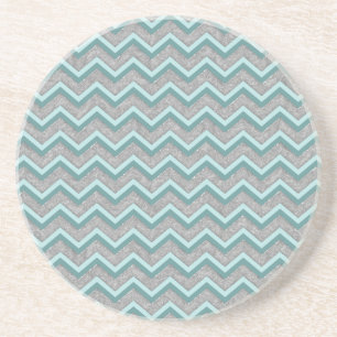 Dessous De Verre En Grès L'aluminium argenté et le Teal zigzaguent