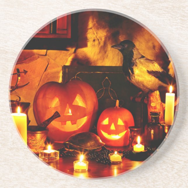 Dessous De Verre En Grès Lanterne Citrouille d'Halloween (Devant)