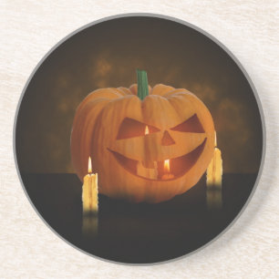 Dessous De Verre En Grès Lanterne Citrouille d'Halloween avec bougies