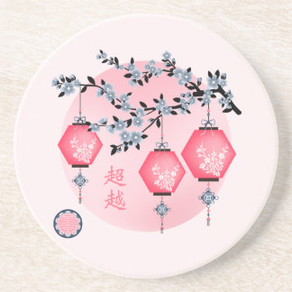 Dessous De Verre En Grès lanternes en fleurs bleues "Montez au-dessus" Desi