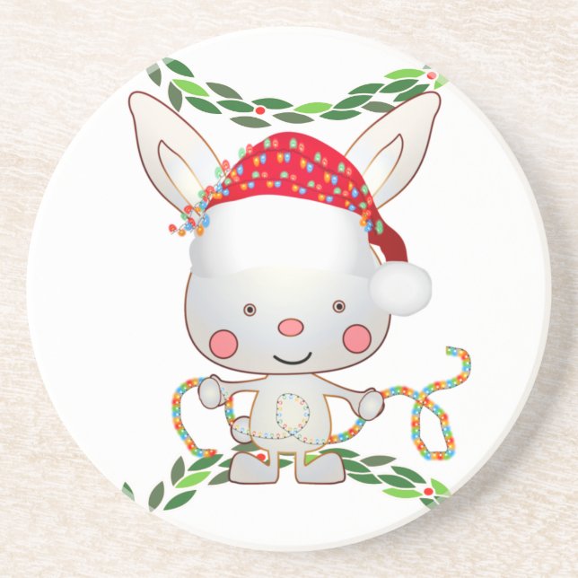 Dessous De Verre En Grès Lapin de Noël (Devant)