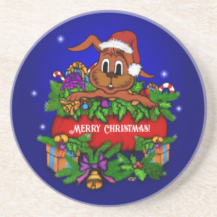 Dessous De Verre En Grès Lapin de Noël