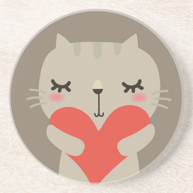 Dessous De Verre En Grès Lapin mignon avec amour (Devant)