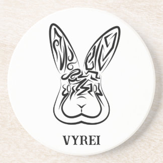 Dessous De Verre En Grès Lapin tribal noir et blanc