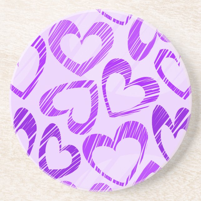 Dessous De Verre En Grès Lavande Joueuse mauve croquis Motif de coeur (Devant)