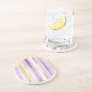 Dessous De Verre En Grès Lavande Violet Or Bandes Mariage