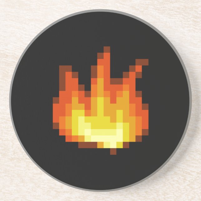 Dessous De Verre En Grès Le feu de Pixeled de 8 bits (Devant)