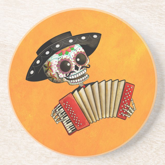 Dessous De Verre En Grès Le jour du mariachi mort d'EL de squelette (Devant)