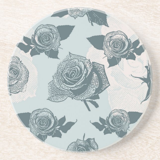 Dessous De Verre En Grès Le motif floral avec s'est levé (Devant)