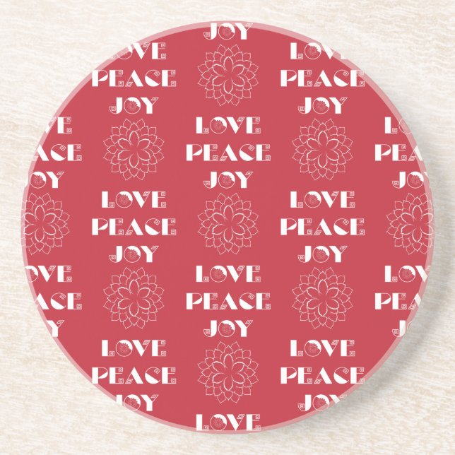 Dessous De Verre En Grès Le Petit Rouge et Blanc, Peace, Joy (Devant)