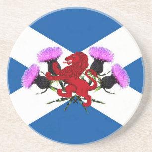 Dessous De Verre En Grès L'Ecosse, chardon de fleur, lion effréné