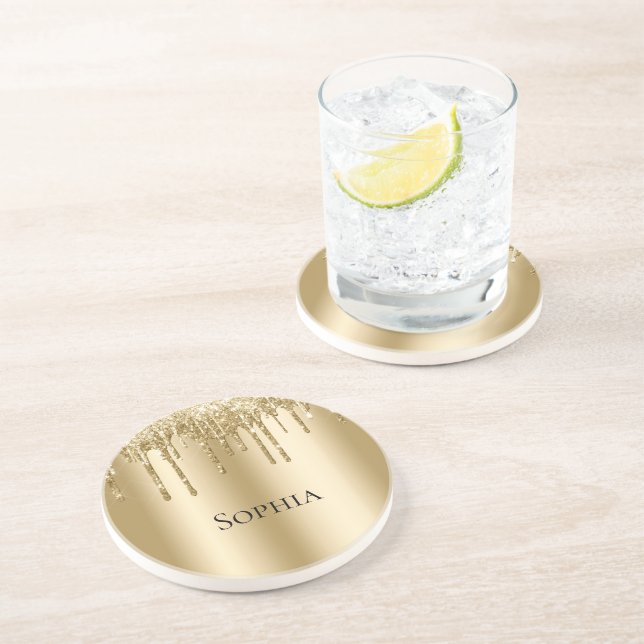 Dessous De Verre En Grès Lecteurs de Parties scintillant Glitzy Gold Sparkl (Côté)