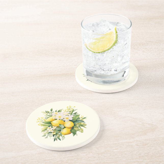 Dessous De Verre En Grès Lemon Bouquet with White Blossoms (Côté)