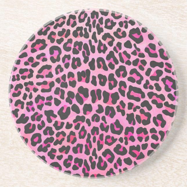 Dessous De Verre En Grès Léopard noir et rose chaud (Devant)