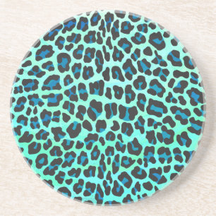 Dessous De Verre En Grès Léopard noir et Turquoise