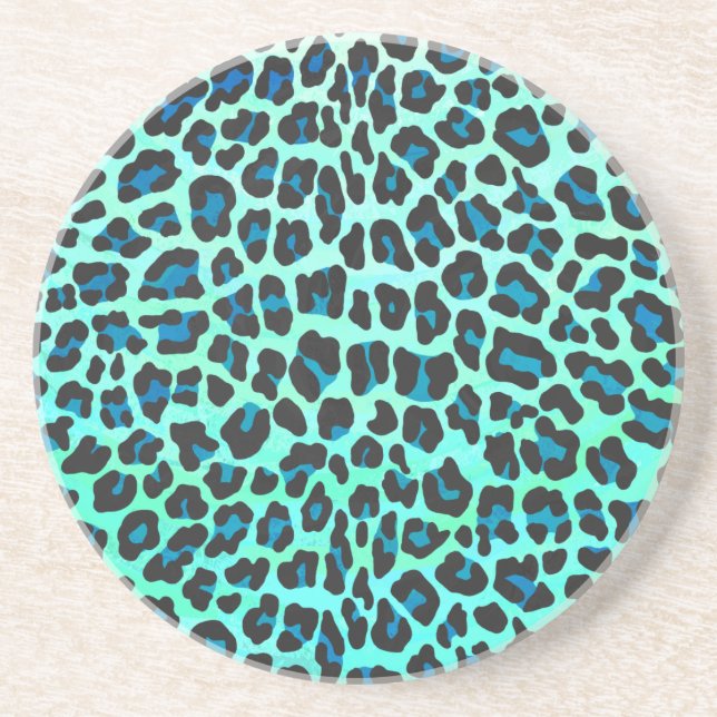 Dessous De Verre En Grès Léopard noir et Turquoise (Devant)
