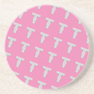 DESSOUS DE VERRE EN GRÈS LETTRE ARGENT ROSE T