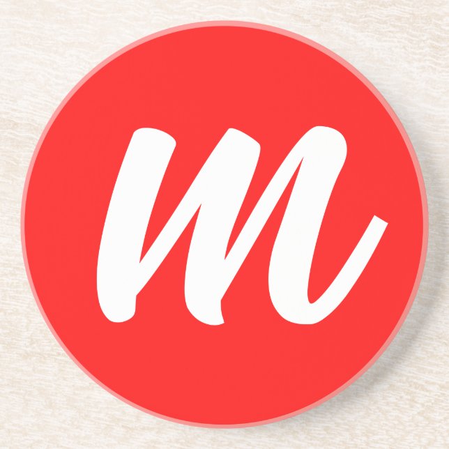 Dessous De Verre En Grès LETTRE INITIALE CalliGRAPHIQUE BLANCHE ROUGE (Devant)