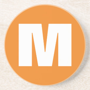 Dessous De Verre En Grès Lettre initiale Monogramme Style moderne Orange Bl
