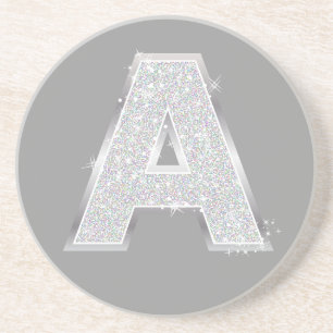 Dessous De Verre En Grès LETTRE Parties scintillant gris argent A