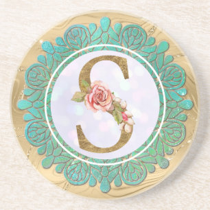 Dessous De Verre En Grès Lettres Initiales Monogramme Élégant avec Mandala