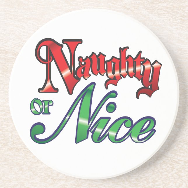 Dessous De Verre En Grès Lettres rouges rétro Noël, Naughty ou Nice (Devant)