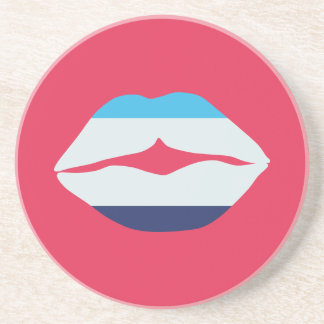 Dessous De Verre En Grès Lèvres Burgundy Et Bleues À Rayures