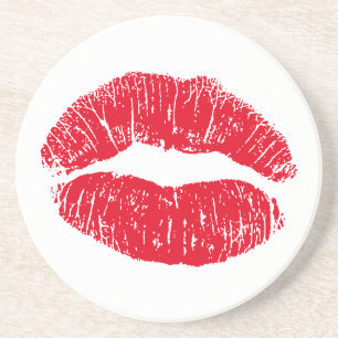 Dessous De Verre En Grès Lèvres de baiser rouges