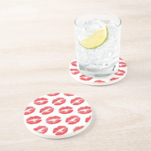 Dessous De Verre En Grès Lèvres Rouges, Motif De Lèvres, Rouge À Lèvres, Ba