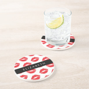 Dessous De Verre En Grès Lèvres Rouges, Rouge, Motif Des Lèvres, Votre Nom
