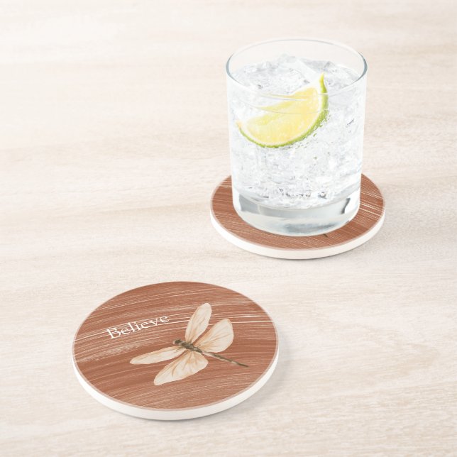 Dessous De Verre En Grès Libellule crème marron (Côté)