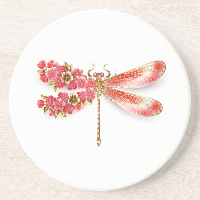 Dessous De Verre En Grès libellule de fleurs avec sakura de bijoux (Devant)