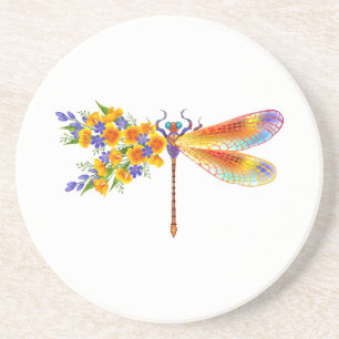 Dessous De Verre En Grès libellule de fleurs jaunes
