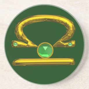 Dessous De Verre En Grès LIBRA ZODIAC ANNIVERSAIRE JEWEL Émeraude, or et v